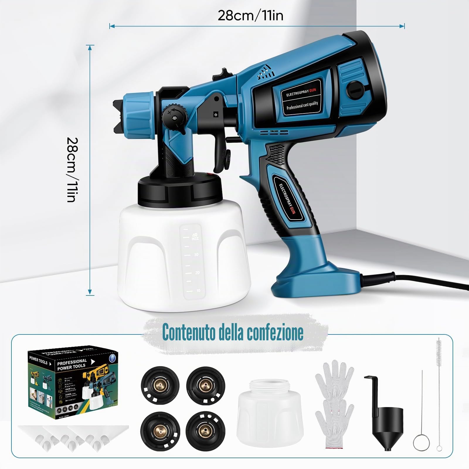 Pistola a Spruzzo,1400ml 800W HVLP Pistola a Spruzzo per Verniciare da 5 Ugelli e 3 Modalità,Capacità pistola a spruzzo elettrica, Per Vernici & Pareti & Interni ed Esterni