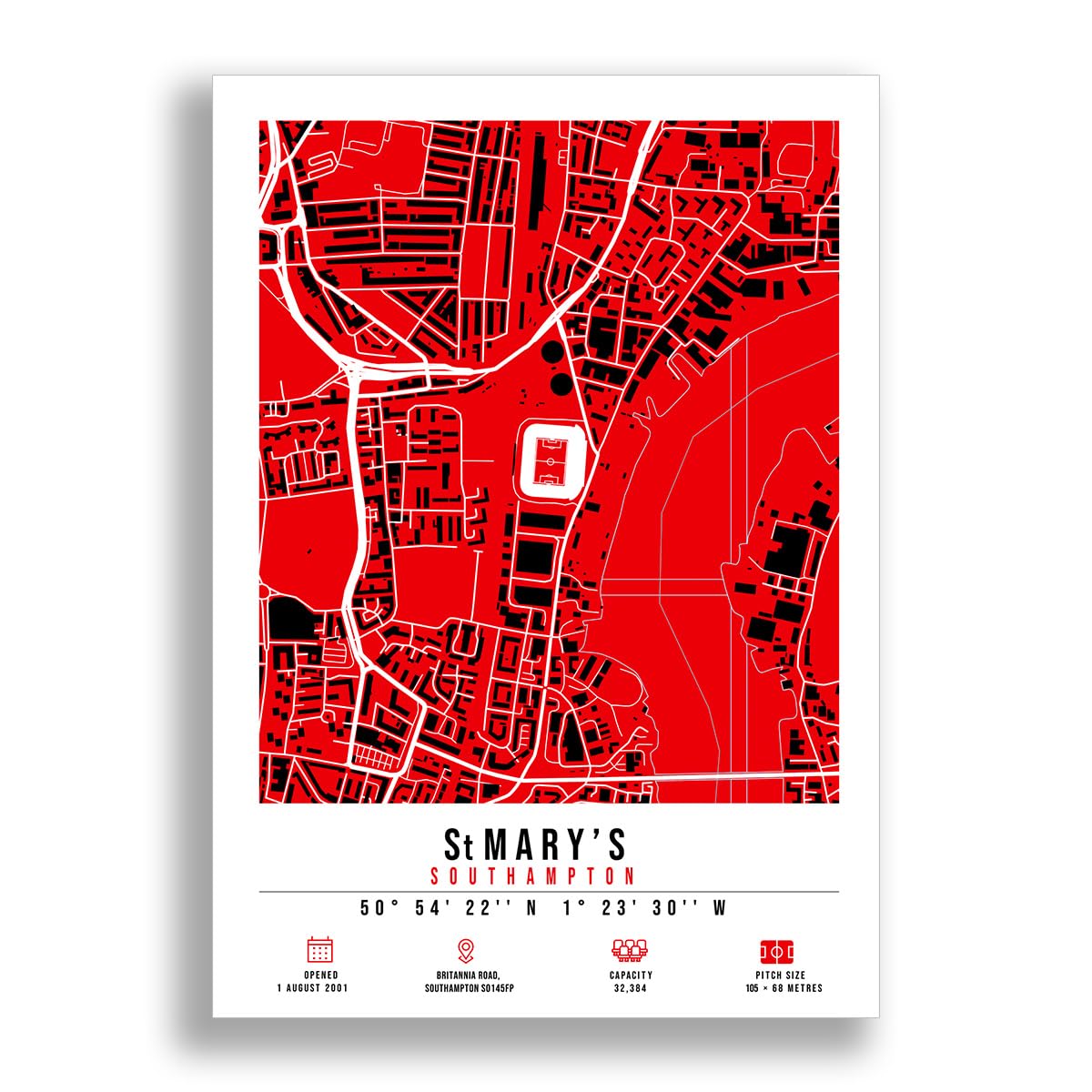 Mounted Gifts Trading A3 Poster Only St mary’s Stadium Map Minimalist A4/A3 Poster Photo Print Framed Gift Southampton (A3 Poster Only)