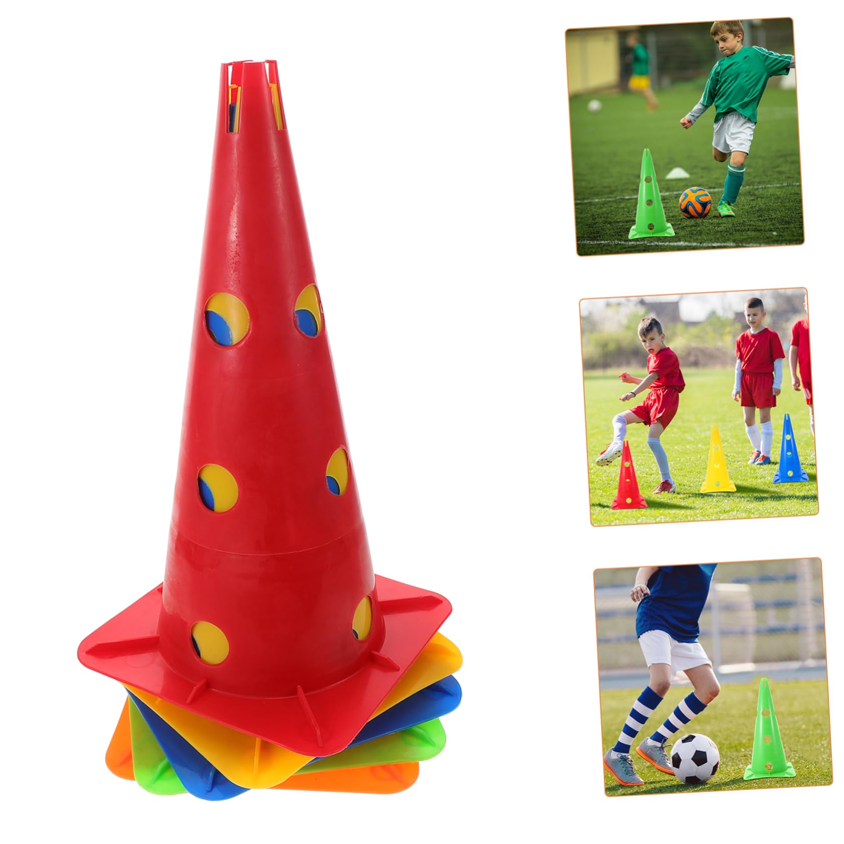 Yardwe Lot de 5 Cônes de Signalisation en PE Base Carrée, Robustes et Portables, pour Entraînements de Football et Compétitions Sportives