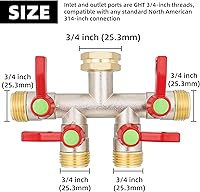 Vista 4 de Hose Splitter 4 Way, High Flow Garden Hose Splitter, 3/4” Ght Inlet Brass Heavy Duty Hose Converter, Full Flow water 4 Way Faucet hose splitter