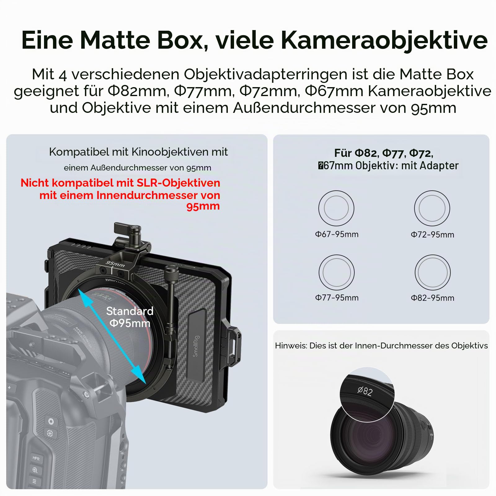 SMALLRIG Mini Matte Box Lite mit Top Flag für DSLRs und spiegellose Kameras, kompatibel mit 67mm/72mm/77mm/82mm/95mm Objektiven, kommt mit Filtereinsatz - 3575