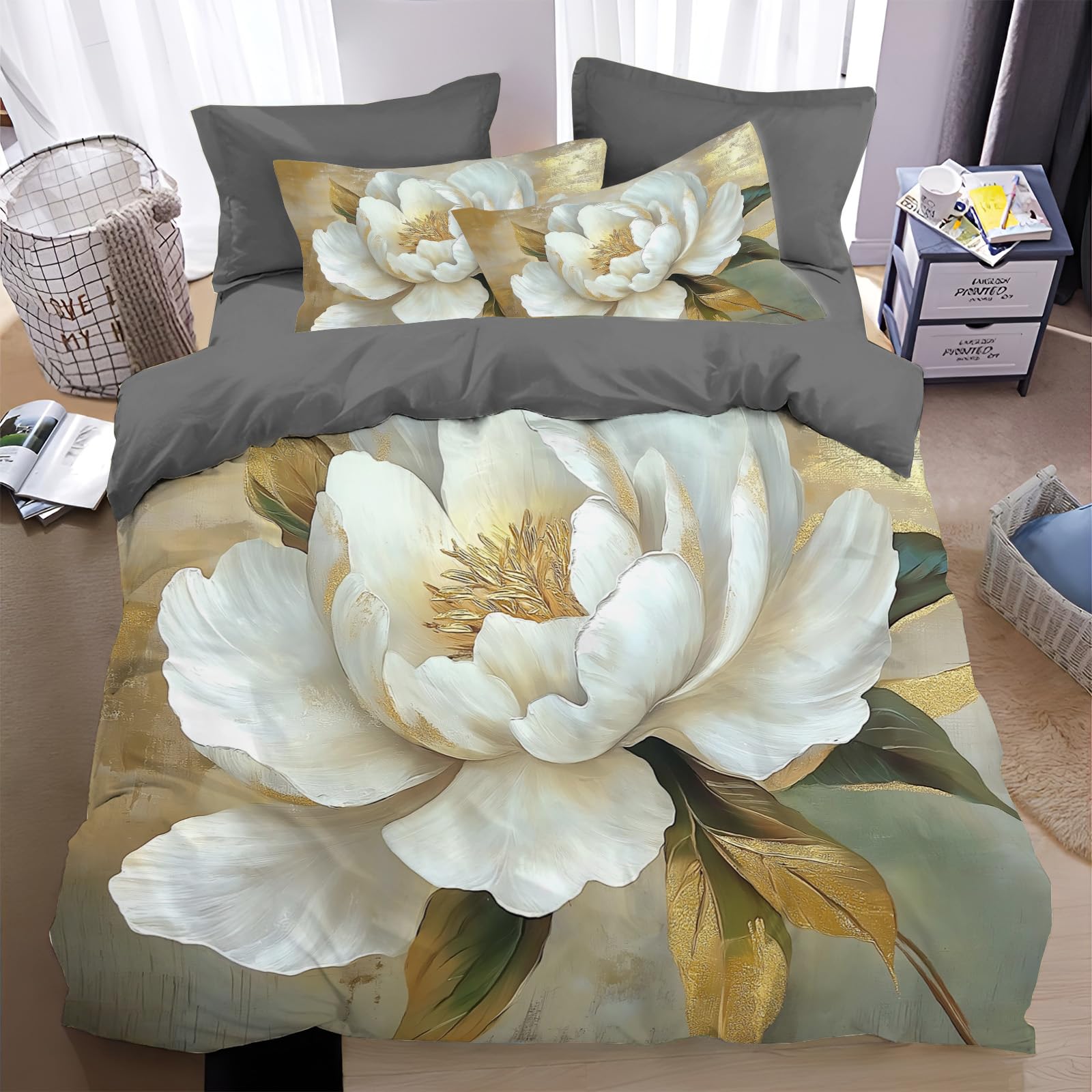 Housse de couette 240x260 pivoine : fini la couette qui glisse grâce à la fermeture éclair