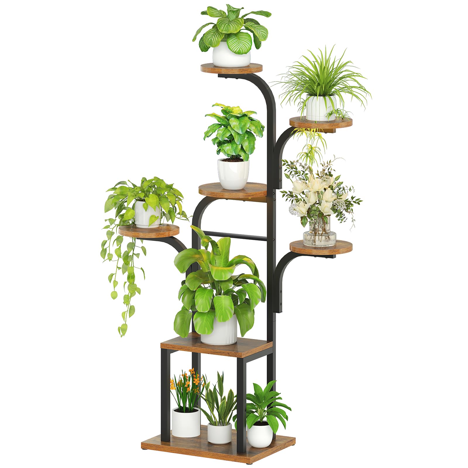 HOOBRO Support Plantes Interieur avec 3 Lampes de Croissance 7 Niveaux, Étagère Plante, Hauteur 120 cm, Minuterie 3/9/12 Heures, pour Salon, Chambre, Balcon, Marron Rustique et Noir EBF09DHJ01