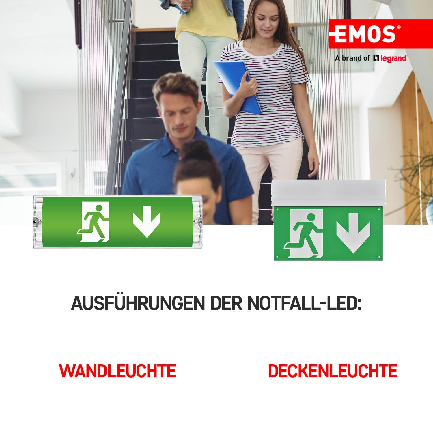 EMOS - Éclairage de secours LED - Éclairage de secours - Batterie incluse - Lampe de secours avec bouton de test manuel - Mode d'urgence 3 heures - Montage mural et au plafond - Lumière blanche froide