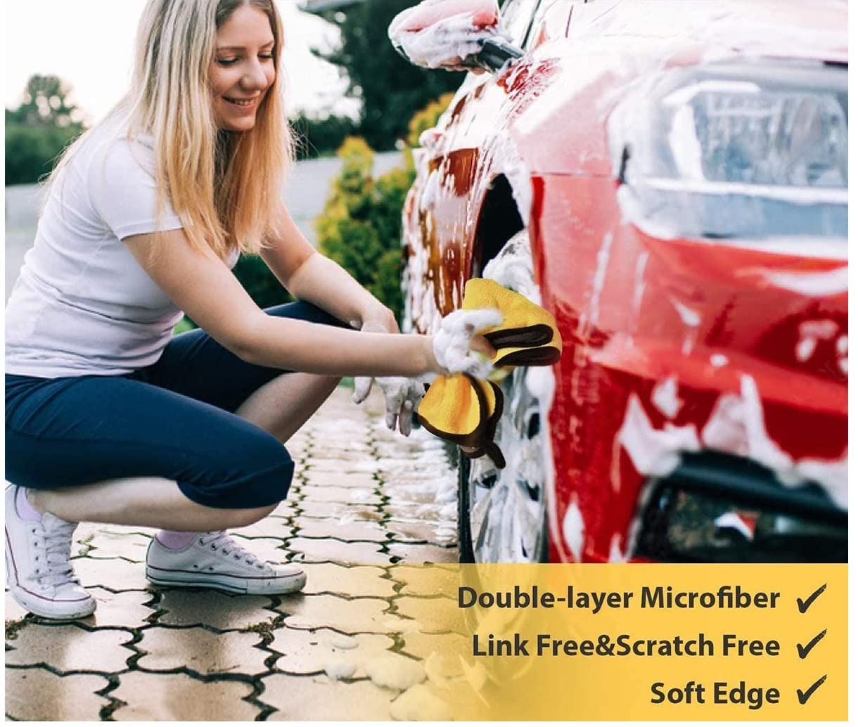 Auto Hub Microfiber Car Cleaning Cloth and Wash Mitt Kit - Includes Ultra Soft 600 GSM Extra Large (30x40 CM) Microfiber Cloth for Car and Dual Sided Chenille Microfiber Wash Mitt 1700 GSM 1