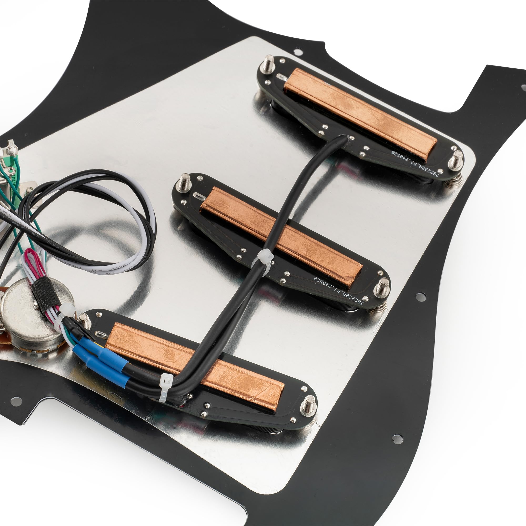 Musiclily Pro-SE ST-DPHC SSS Battipenna Precablato Pickguard 3 strati Nero | con Mini Rail Humbucker Ceramico, per Chitarra Elettrica tipo Strat