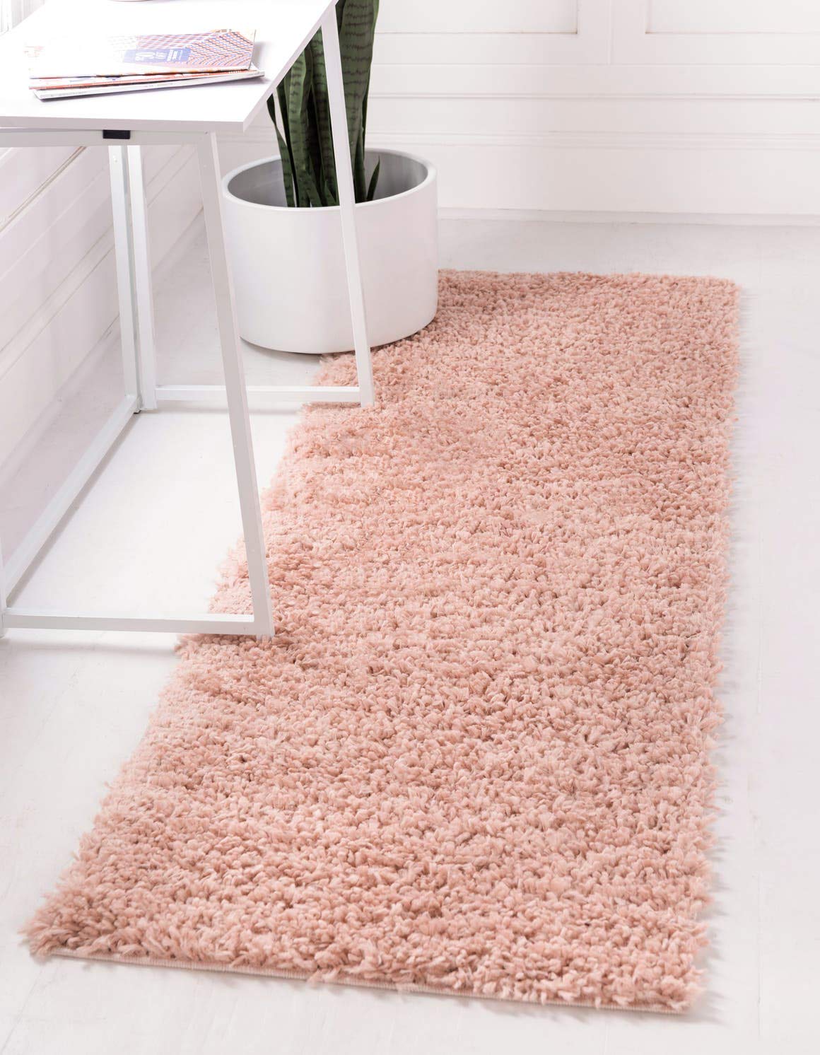 Unique Loom Davos Shag Collection Area Rug - Solid (2' 7" x 13' 1" Runner, Dusty Rose)