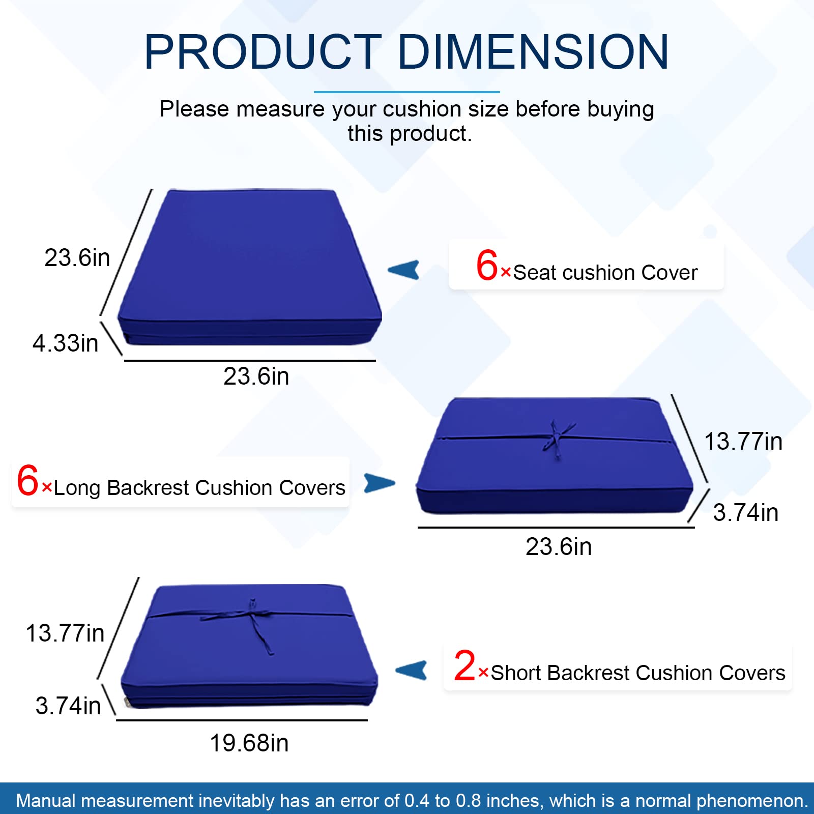 Rkufoze Patio Cushion Covers Replacement, 14Pcs Outdoor Cushion Covers, Water Resistant Outdoor Cushion Slipcovers with Zipper, Cushion Covers for 7 PCs Outdoor Furniture Sectional Seating Sets