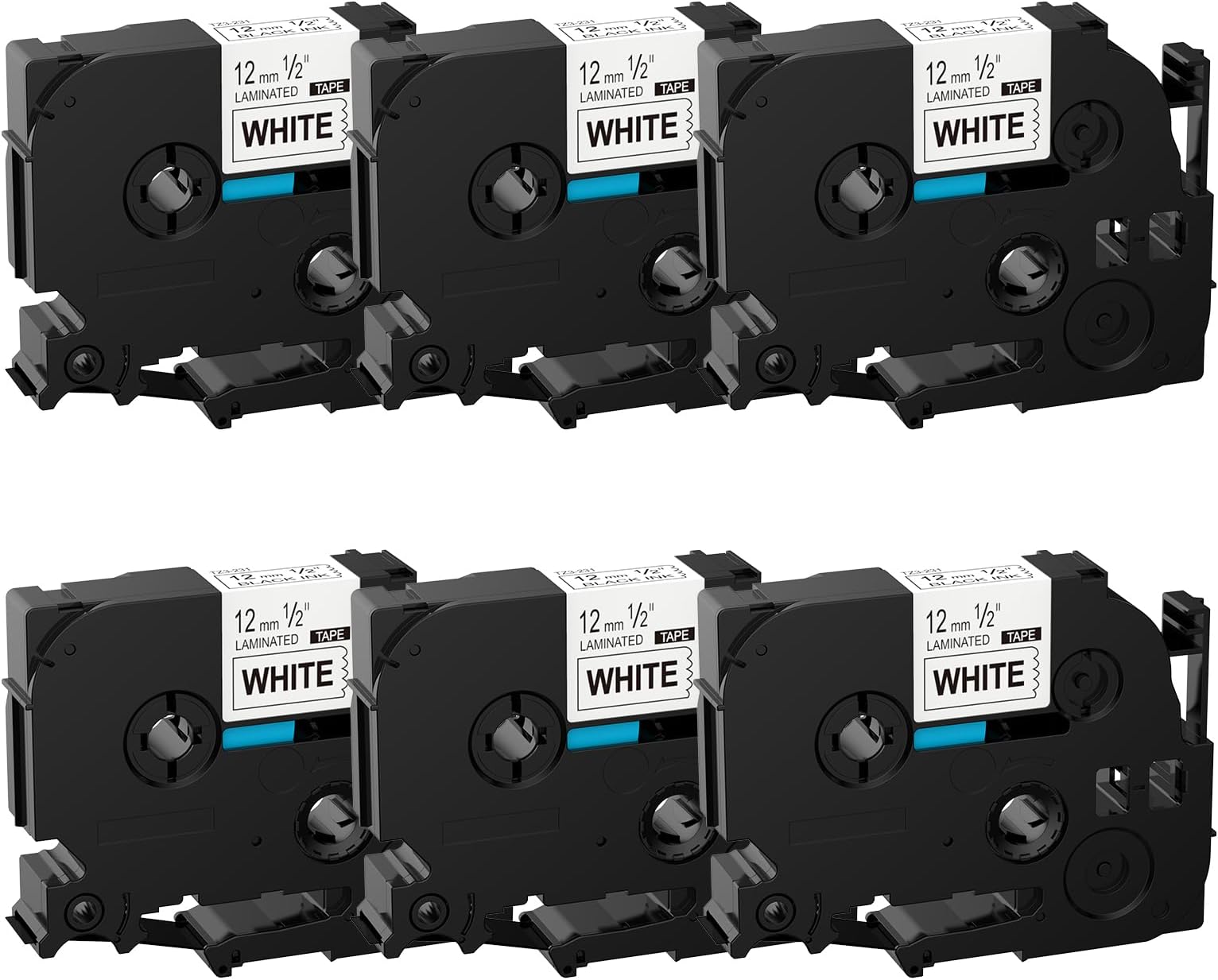 Nastro Etichette Brother TZe-231 12mm - Nero Su Bianco, Laminato, 4 Rotoli Da 8m