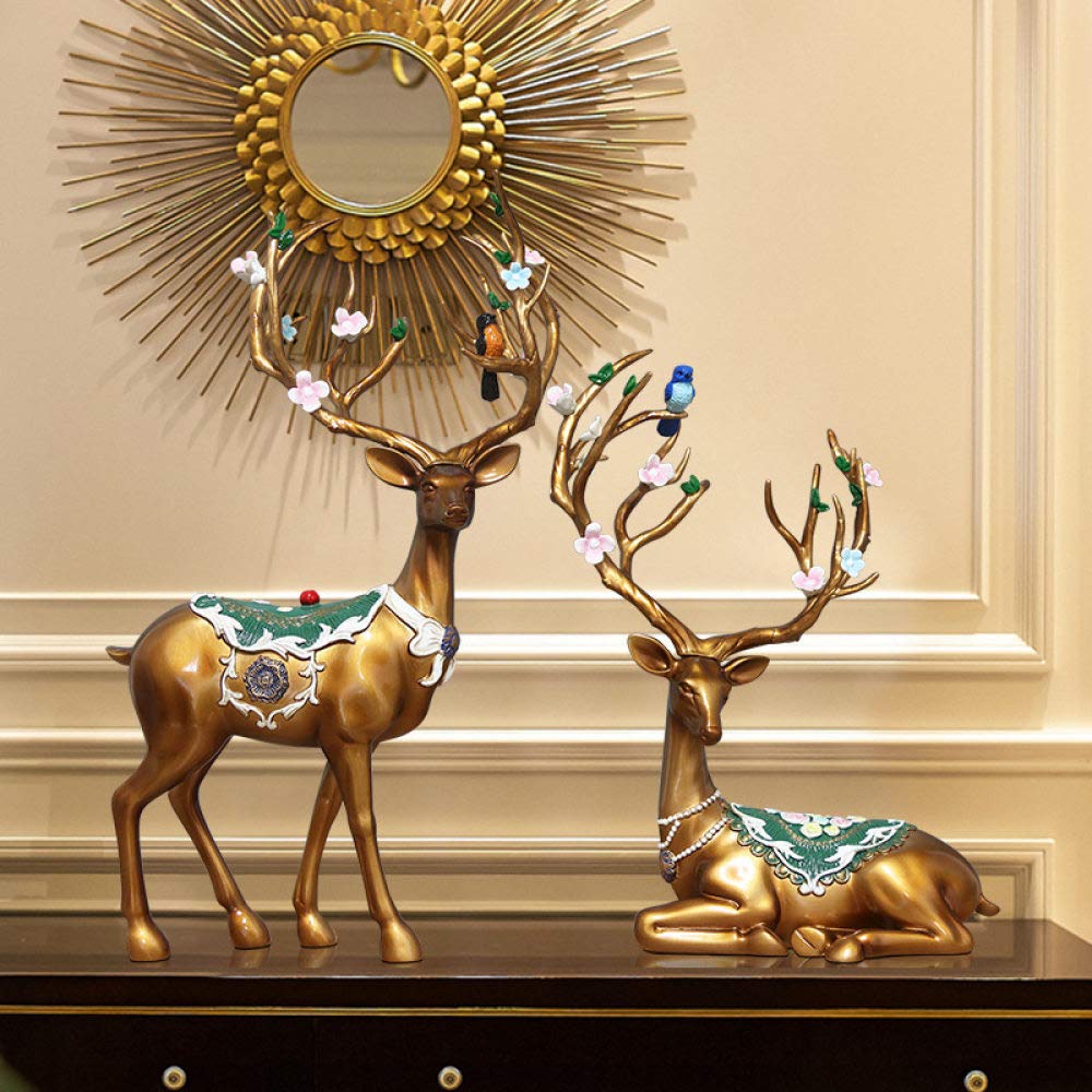 Statue cerf résine couple mignon dorée petite figure décoration maison