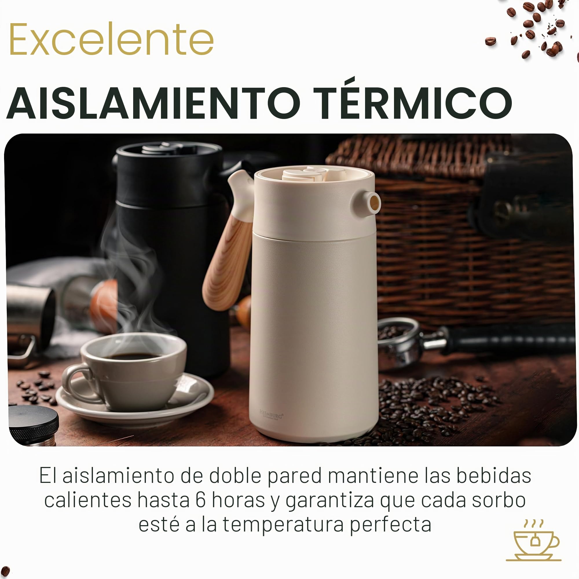 Heemburg French Coffee Press – Cafetera térmica de calidad de acero inoxidable | Prensa de café con aislamiento de doble pared para un café y té perfectos
