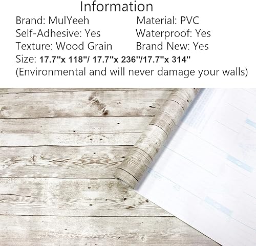 Miniatura 9 de MulYeeh Papel tapiz autoadhesivo de 17.7 x 236 pulgadas, papel tapiz de madera sintética con tablones de madera, extraíble, autoadhesivo, vintage,