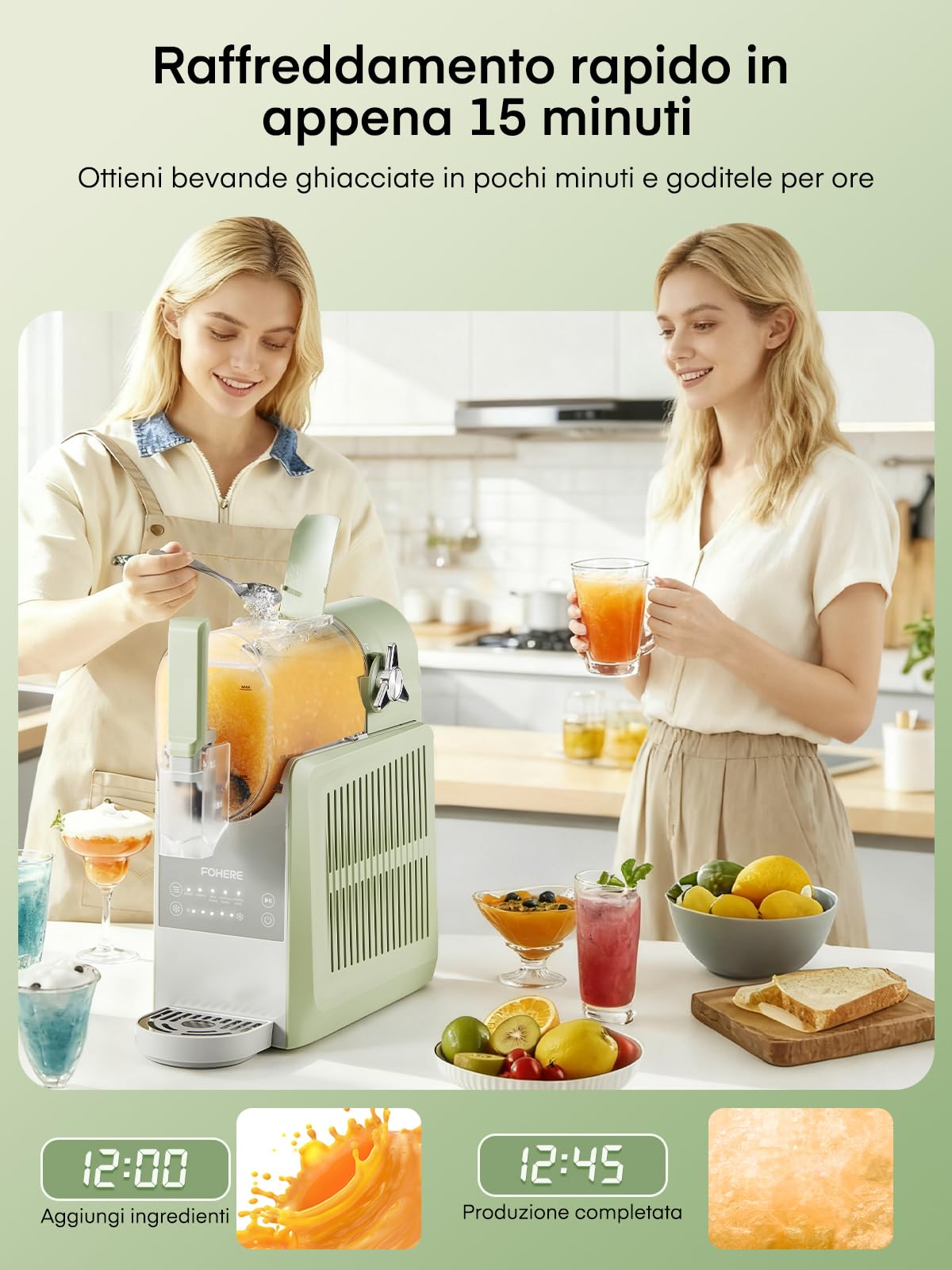 FOHERE Macchina per Granita, 5 programmi preimpostati, macchina per granite domestiche da 2,6 litri con autopulizia, per Granite, Cocktail, Frappé, Milkshake e Succhi, Senza Bisogno di Ghiaccio