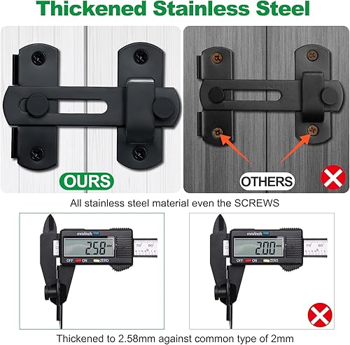 Miniatura 3 de Paquete de 2 cerraduras de puerta corredera de 4 x 2.76 pulgadas, cerraduras de seguridad gruesas mejoradas en 180 para dormitorios, seguridad para