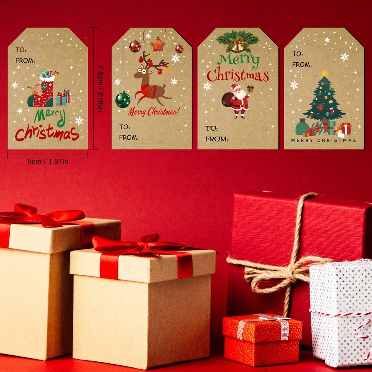 Kraft 300 2"X3" Gift Tags Stickers Roll - Self-Adhesive, Perfect for Christmas Crafts, Cards & Gift Bags - Image 2