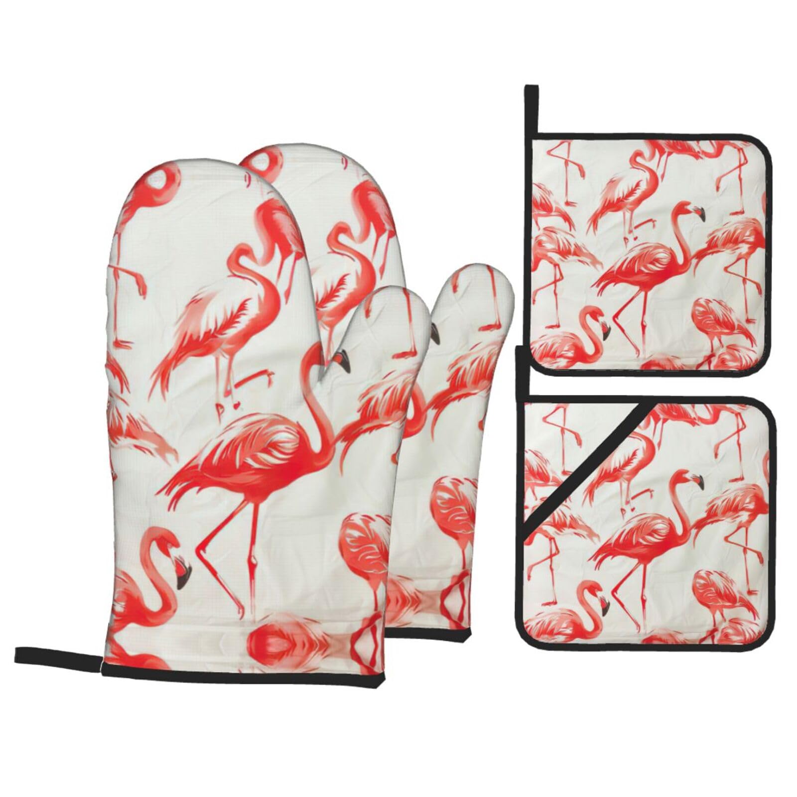 Flamingos on white Print Oven Microwaving Waterproof Kitchen Gloves for Baking Grilling Holiday Cooking
