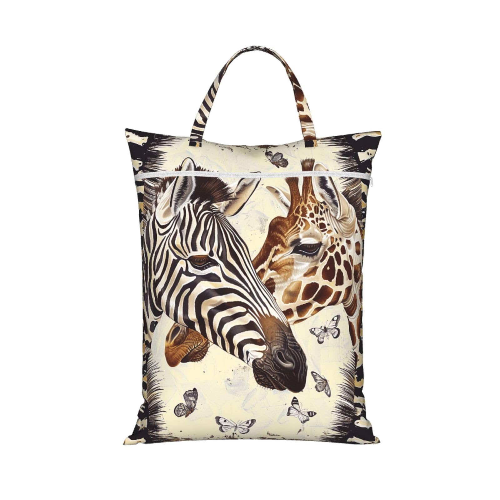 Large Travel Laundry Bags,Zebra and Giraffe Print with Handle Foldable Laundry Bag for Holidays Gym Swimming and Family Trips, 1Pcs