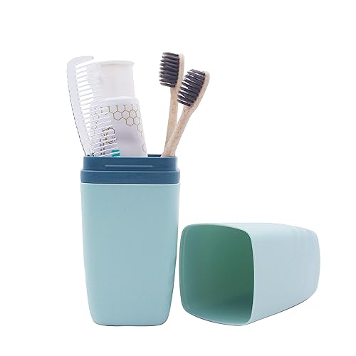 Estuche portátil para cepillo de dientes de viaje, soporte para pasta de dientes 3 en 1 con tapa, contenedor multifuncional para vasos de lavado