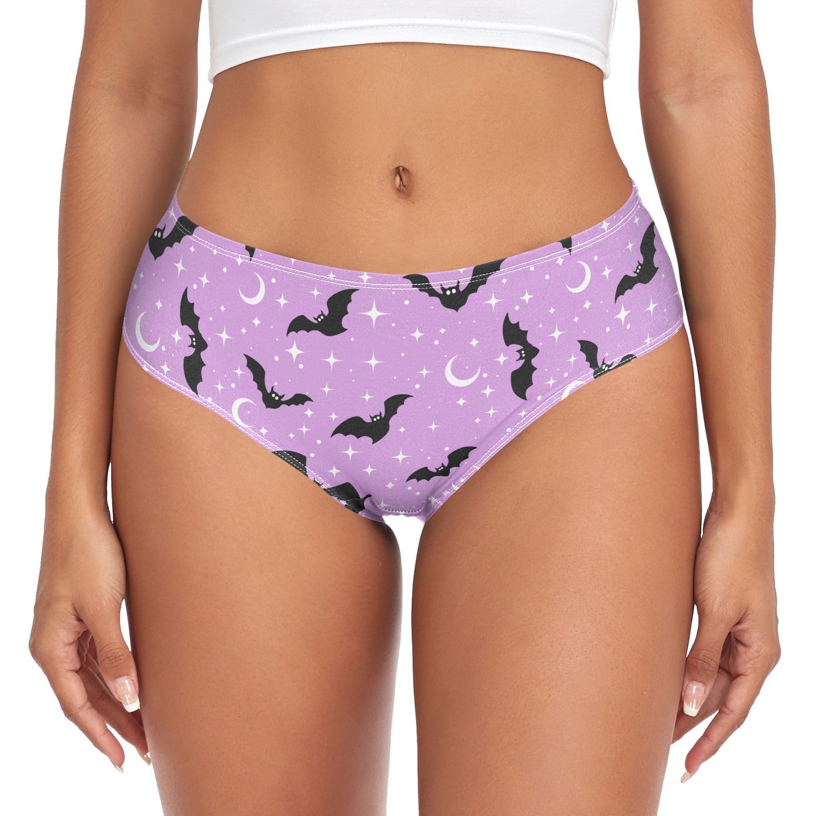 JHKKU Underwear for Women's Panties Soft Breathable Hipster Bikini Briefs, Halloween Bats Moons, M