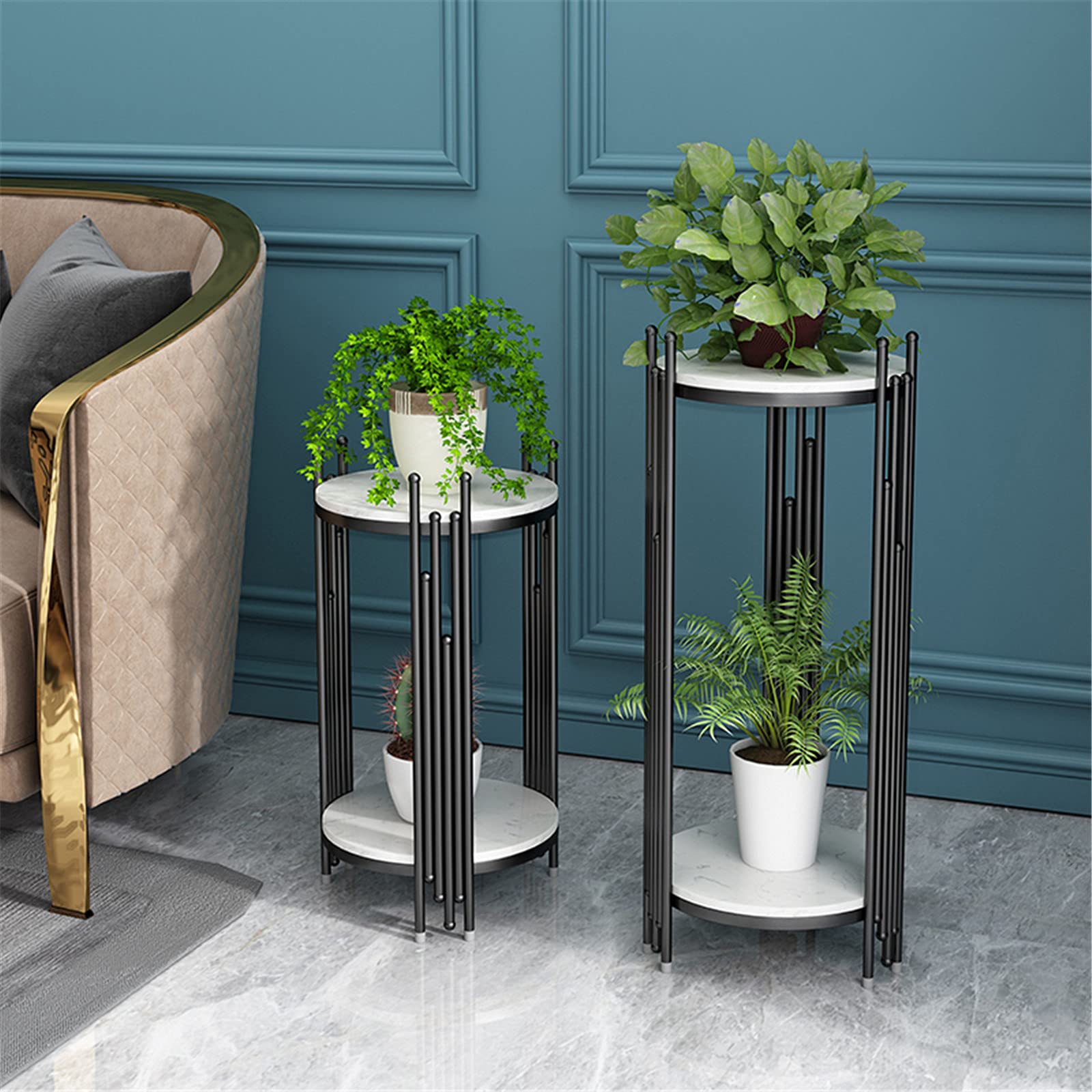 Table de Rangement pour téléphone, Aspect marbre élégant, Support pour Plantes Haut et Fin, Table d'appoint Ronde pour Salon, décoration de terrasse et Table de Chevet d'angle
