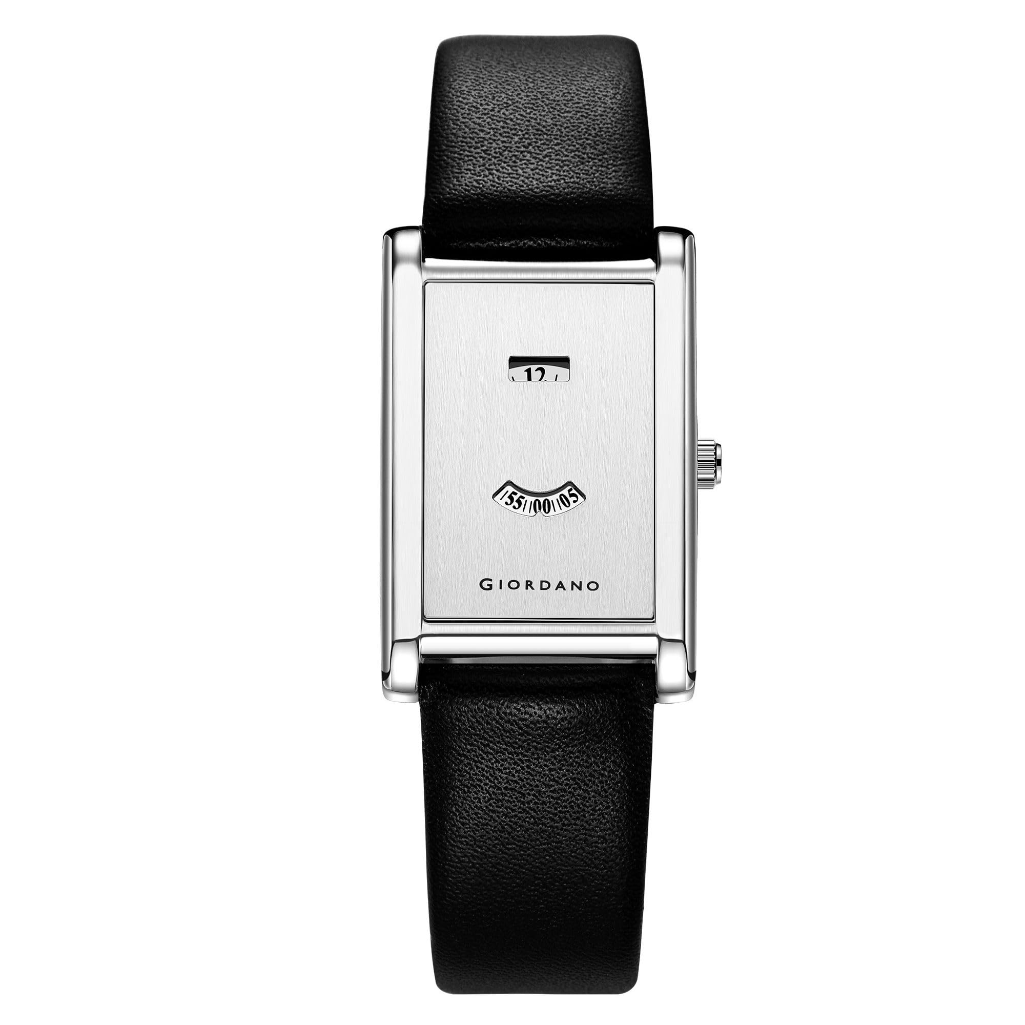 Quartz Watch for Women with Rectangular Dial, Jumping Hour Window, Retrograde Minute Display and Leather Strap - GZ-60190-image-2