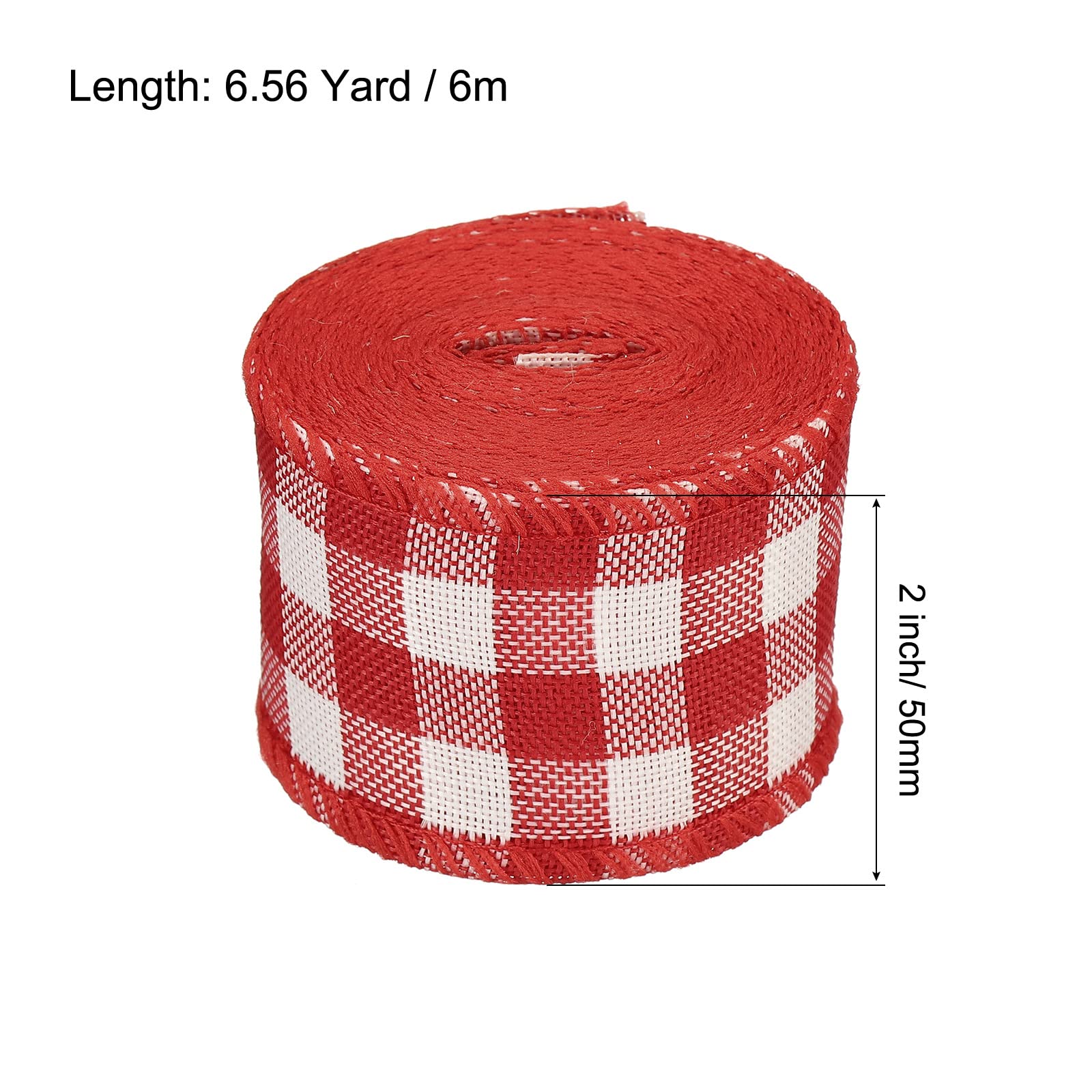 PATIKIL 2 Inch Wide 6.56 Yards Polyester Gingham Ribbon Wired Edge Ribbon, 1 Pack for Christmas Decoration Wrapping Red and White - Image 2