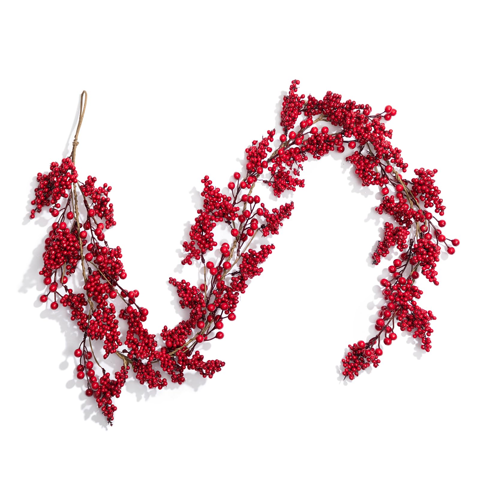 LOHASBEE Artificial Christmas Garland, 5 FT Red Berries Garland for Christmas Indoor Outdoor Garden Gate Front Door Home Wall Window Stair Decor
