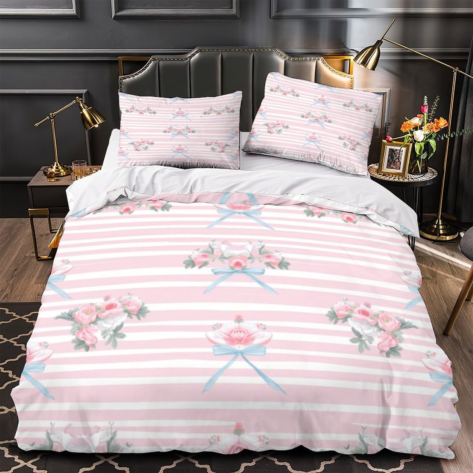 Parure de lit flamant rose 220x240cm housse de couette imprimé 3D microfibre douce
