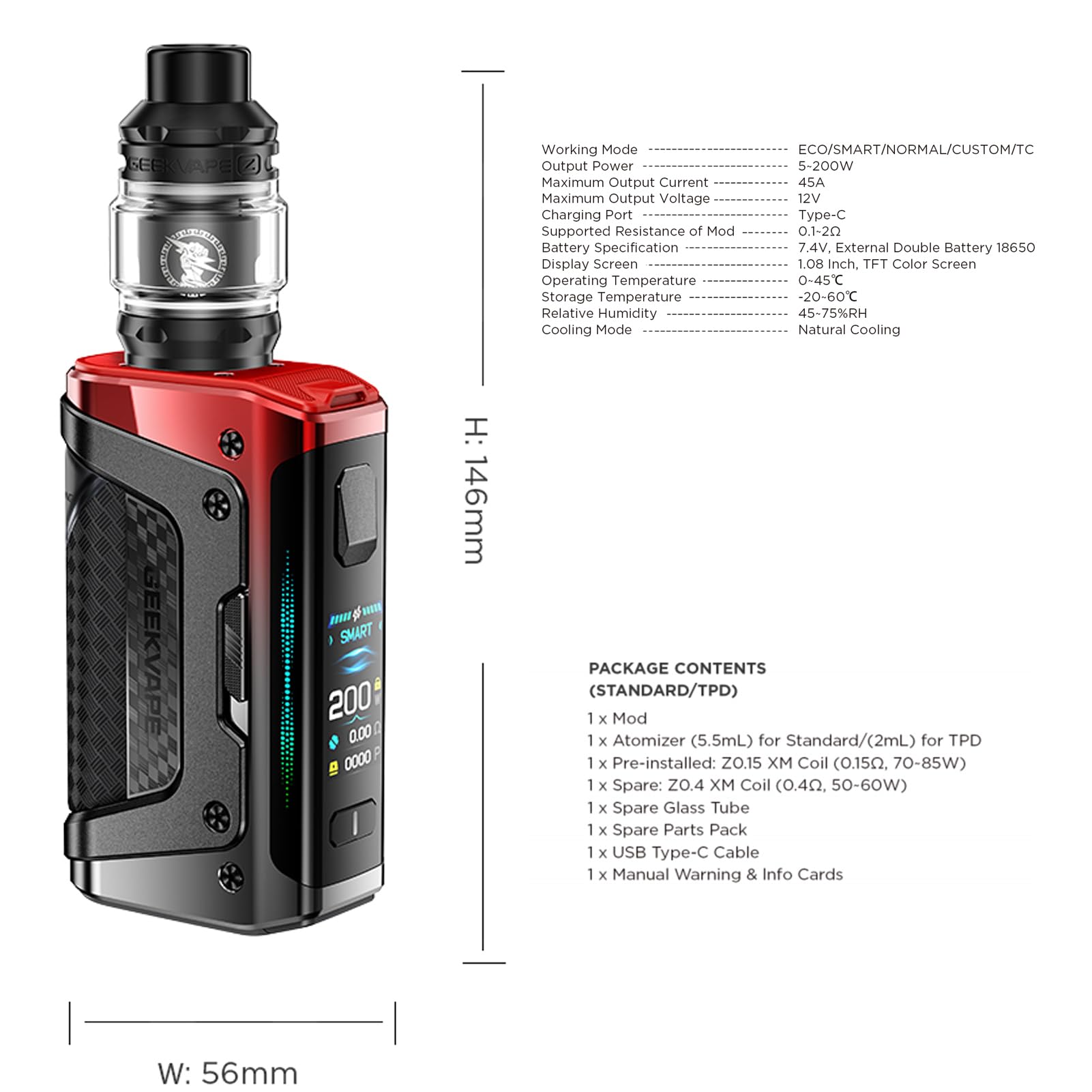 GEEKVAPE Aegis Legend 5 Mod Kit | Aegis Legend 5 Mod Box Mod TC 200W (Batterie Non Incluse) avec Réservoir Sub Ohm Z 5.5ml, Coil Vape Z (Z0.15XM / Z0.4 XM)