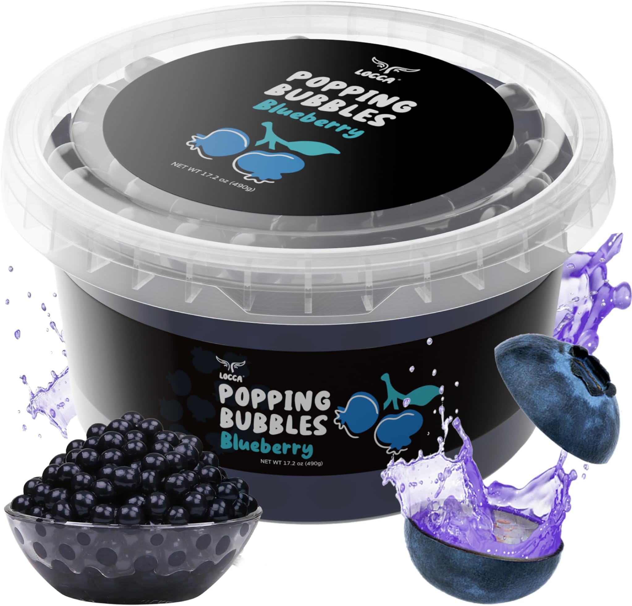 Blueberry Popping Boba Pearls, Premium Pearls With Real Fruit Juice Bursting Bubbles Instant Tapioca For Bubble Tea Kit Kids (1 Pack X 17Oz)