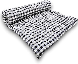 Soft Thick Premium Cotton Quilt|Movable Foldable Rollable Light Weight Filled Single Firm Cotton Mattress Ghingam Plaid,1 Sleeping Capacity,Black&White Check (72X72 Inches, Double Bed)