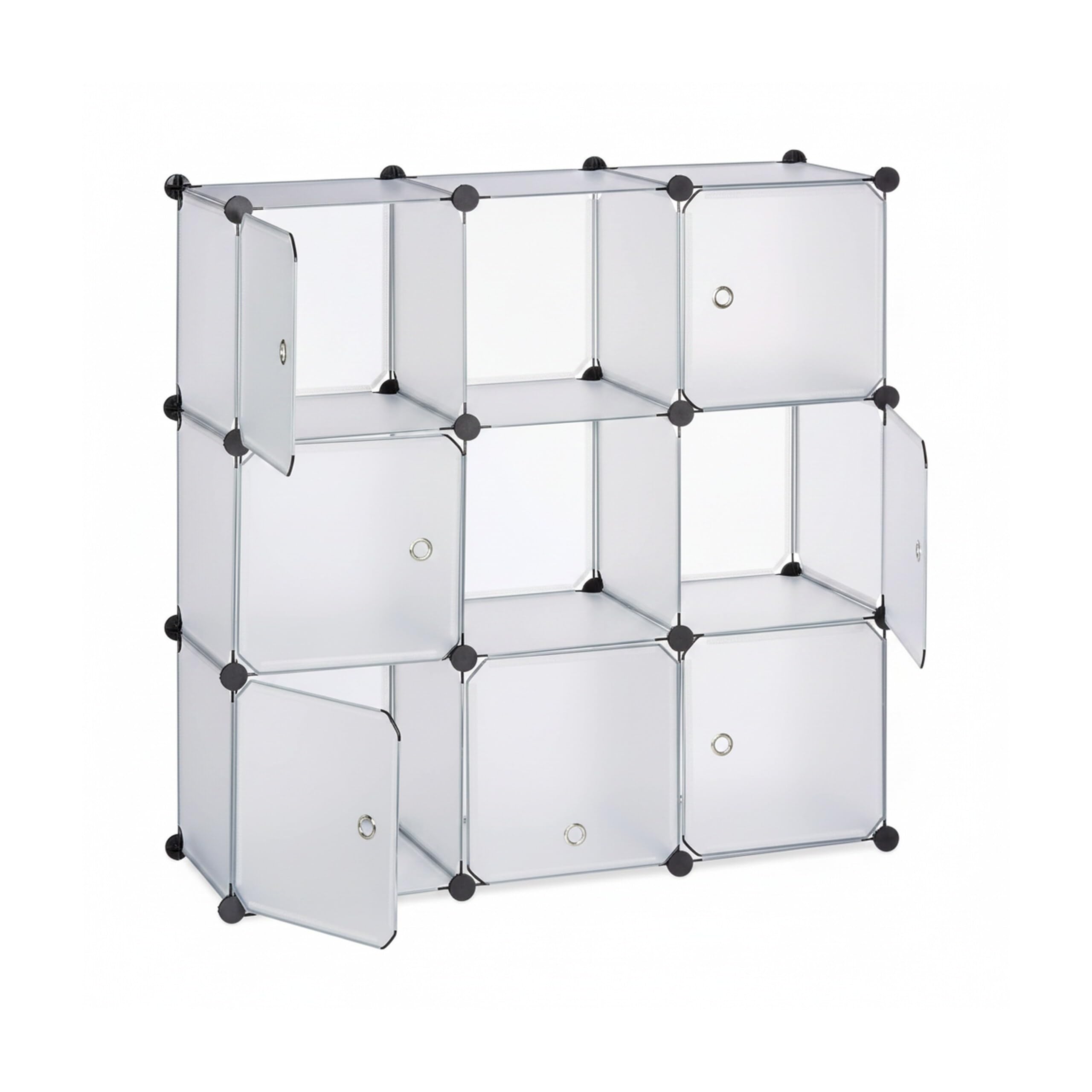 Relaxdays Estantería Modular con Puertas, Plástico, Transparente, 95x95x32 cm