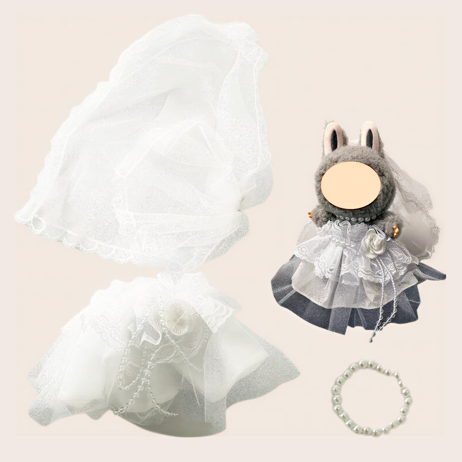 17cm Puppen Hochzeitskleid Set - Elegantes weißes Kleid mit Schleier & Perlenkette 3-teiliges Brautoutfit für Modepuppen (Puppe nicht enthalten)