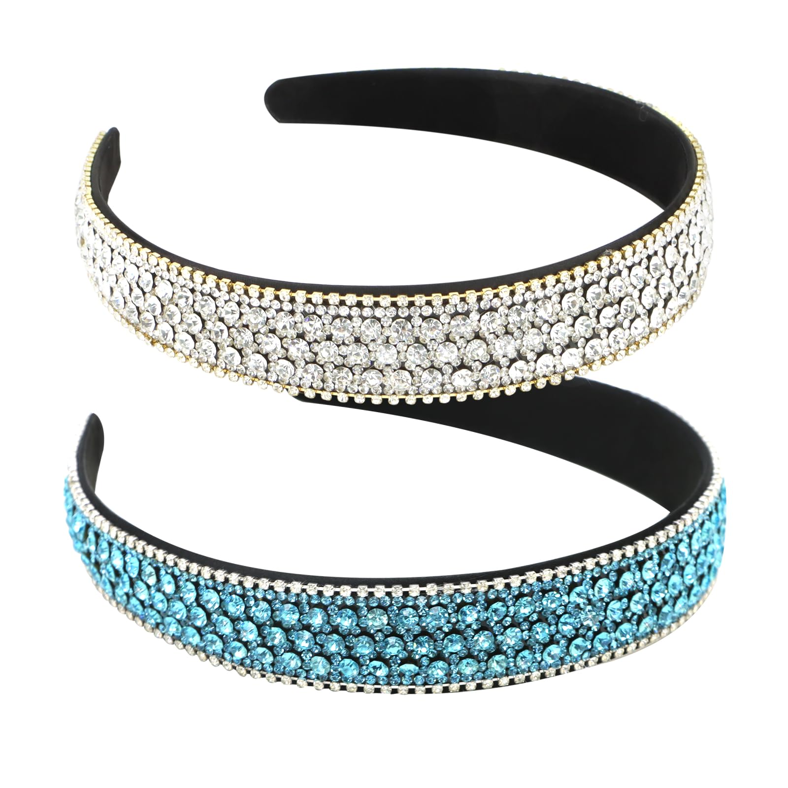 YISSION2 PCS Rhinestone Headbands for Women, Glitter Crystal Headband Fashion Jeweled Headbands for Girls, Gorgeous Hair Accessories for Women Silver Blue