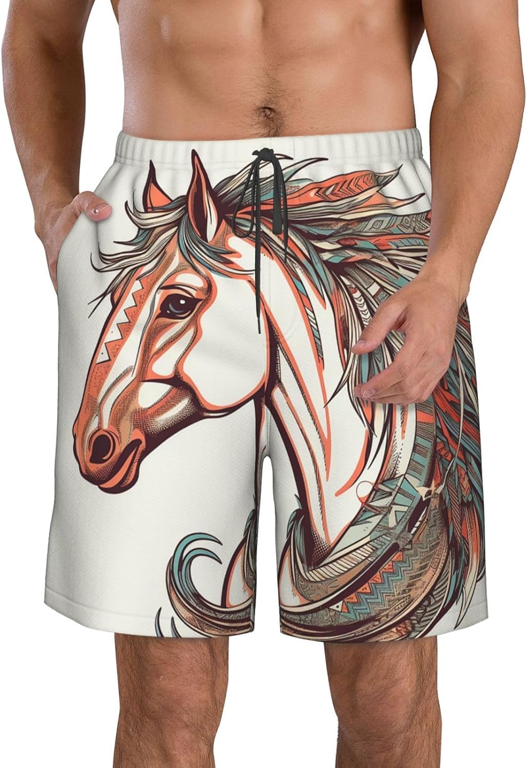 Men's Swim Trunks Quick Dry Beach Shorts Summer Bathing Suit Cupid Arrow Love Horse Swimwear Beachwear with Pockets