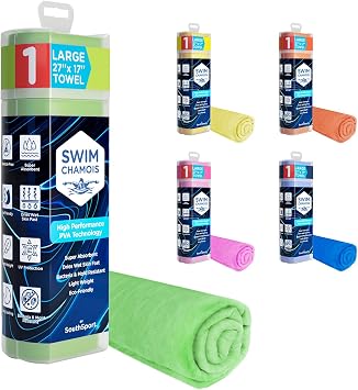 Swim Shammy - Quick Dry Beach Towel Super Absorbent Shammy Towel - Scratch-Free Shammy Cloth, Green, 27.00 x 17.00