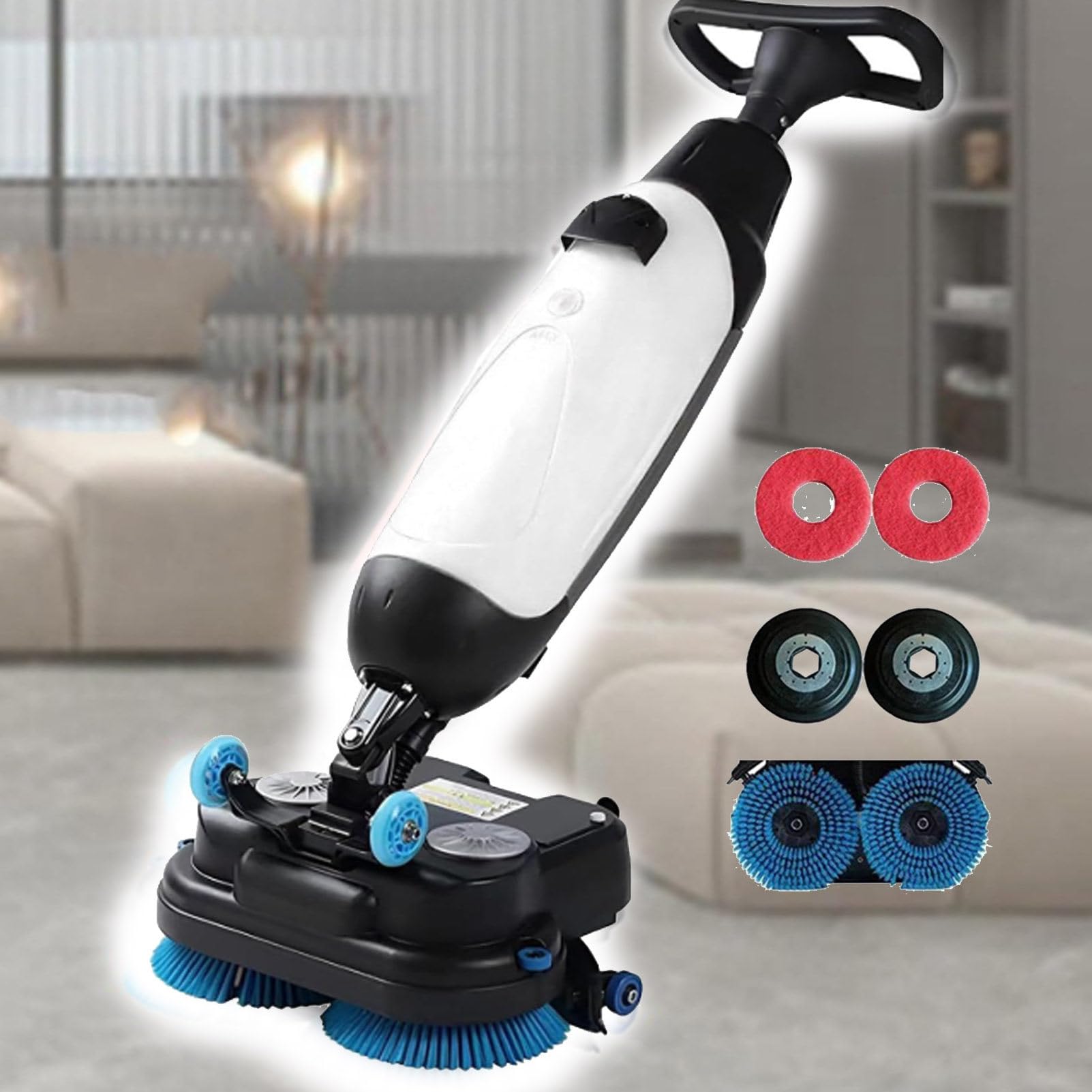 Hydravex White Portable Commercial Floor Scrubber, Floor Machine Walk Behind Floor Scrubber Dryer For Efficient Cleaning, 2 Adjustable Brushes, 4.5L+7.5L Dual Tanks, For Wooden Floors, Tiles, Terrazzo, Marble