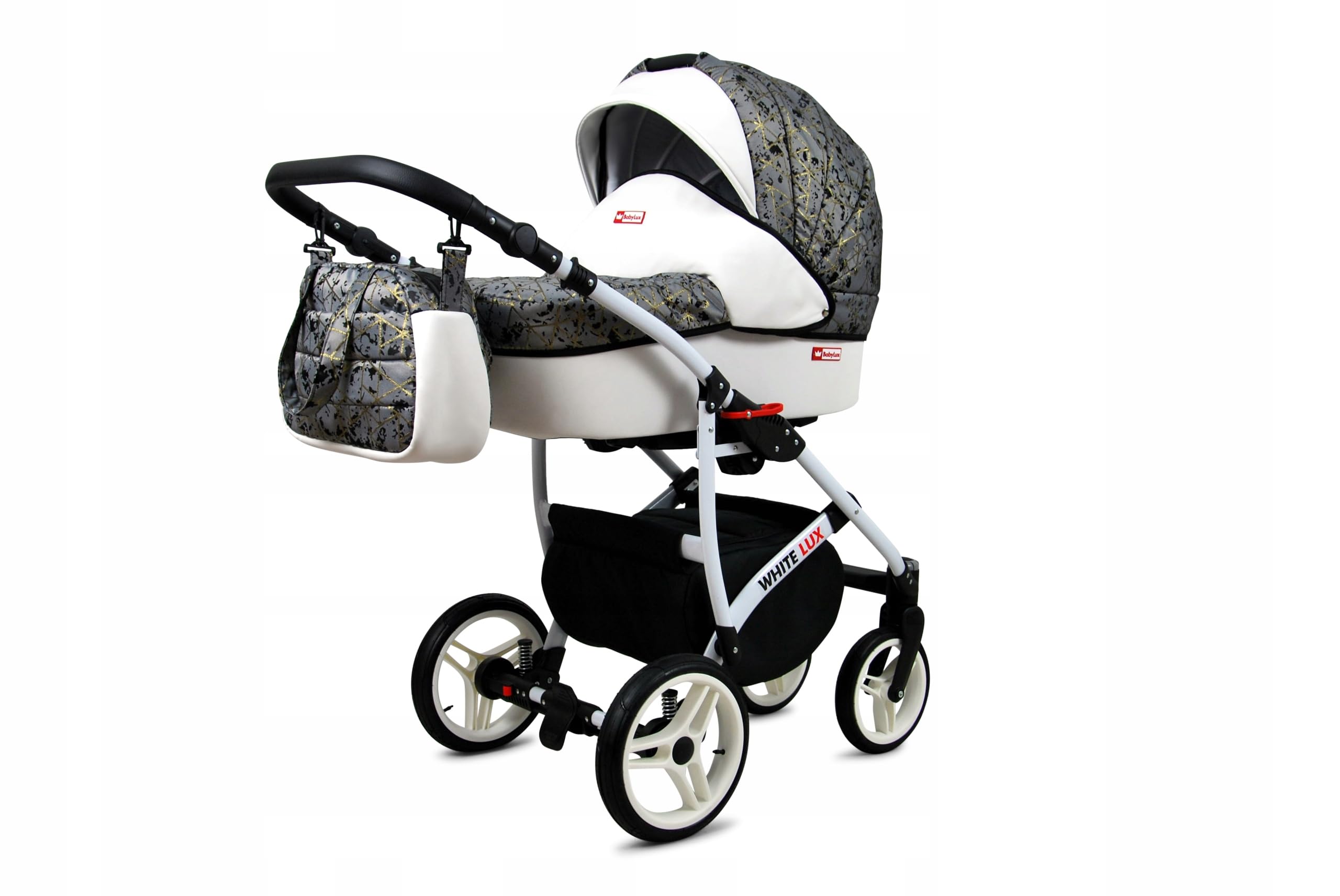 BabyLux® Kinderwagen Set 3 in 1 - White Lux - incl. Babywanne, Buggy Sportsitz, Auto-Babyschale - Autositz - Kinderwagenset - Kombikinderwagen mit Wickeltasche, Regenschutz usw.