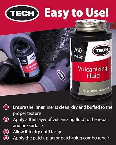 Miniatura 4 de TECH Chemical - Fluido vulcanizador, 8 onzas líquidas, cemento de goma para unión permanente de tapones, parches y fijaciones de tapas, ideal para