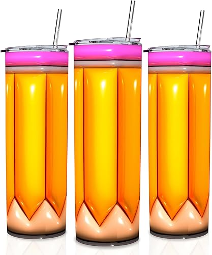 Miniatura 1 de GSPY Vaso de lápiz 3D, regalos para profesores, vaso aislado de acero inoxidable de 20 onzas con tapa y pajilla, regalo para profesores, taza para