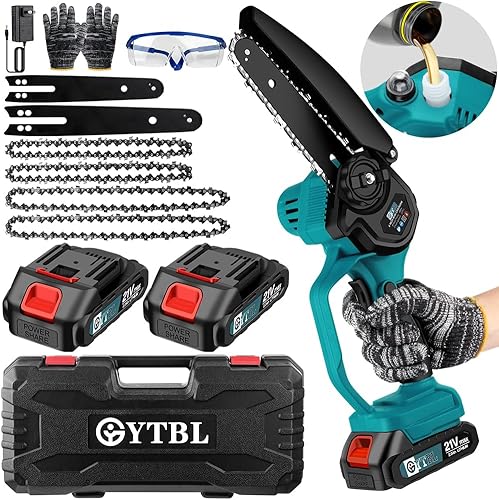 Mini motosierra mejorada, motosierra inalámbrica alimentada por batería, sierra de cadena portátil sin escobillas de mano con bloqueo de seguridad