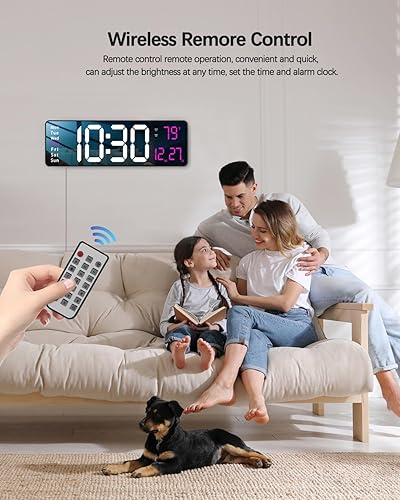 Miniatura 10 de JoFomp Moderno reloj de pared digital grande de 16 pulgadas con control remoto, pantalla LED, atenuación automática, cuenta regresiva, temperatura,