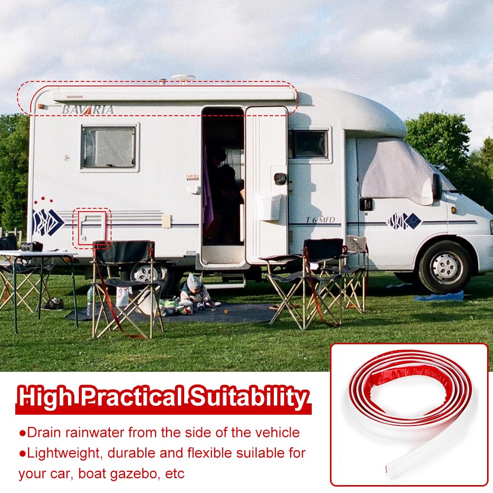 Grondaia per Camper a Forma di J, 2.5m Striscia Antipioggia in PVC, Deviatore a Forma di J, Gocciolatoio in gomma, Con Supporto Autoadesivo per Veicoli, Camion, Camper, Barche (Bianco)