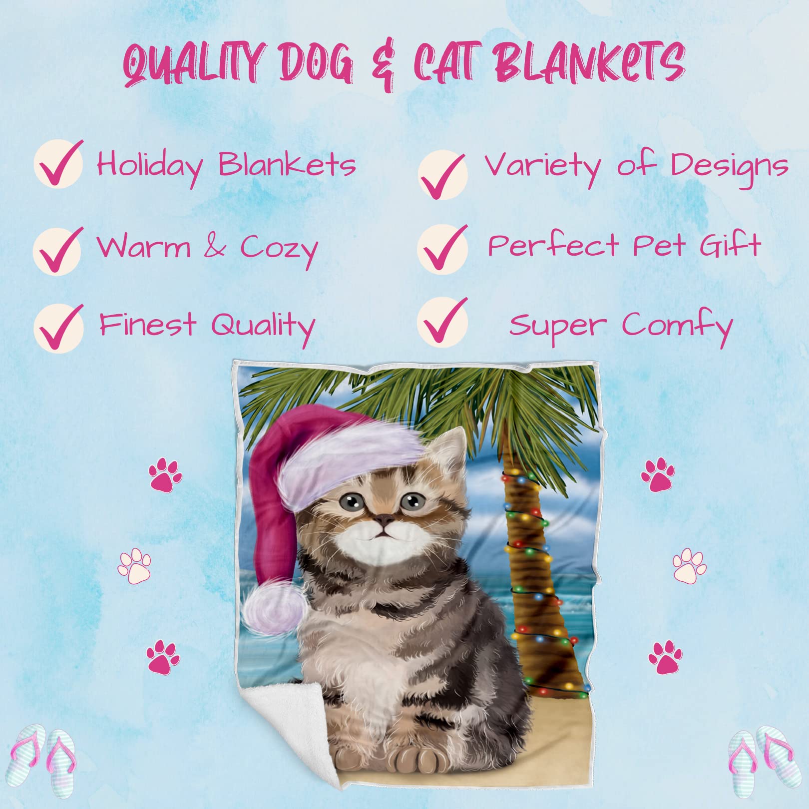 Doggie of the Day British Shorthair Cat Blanket - Christmas Summertime Beach - Super Soft & Warm Pet Theme for Sofa or Bed, Warm Fleece, Sherpa or Woven Material, BLNKT87466 (50x60 Woven)
