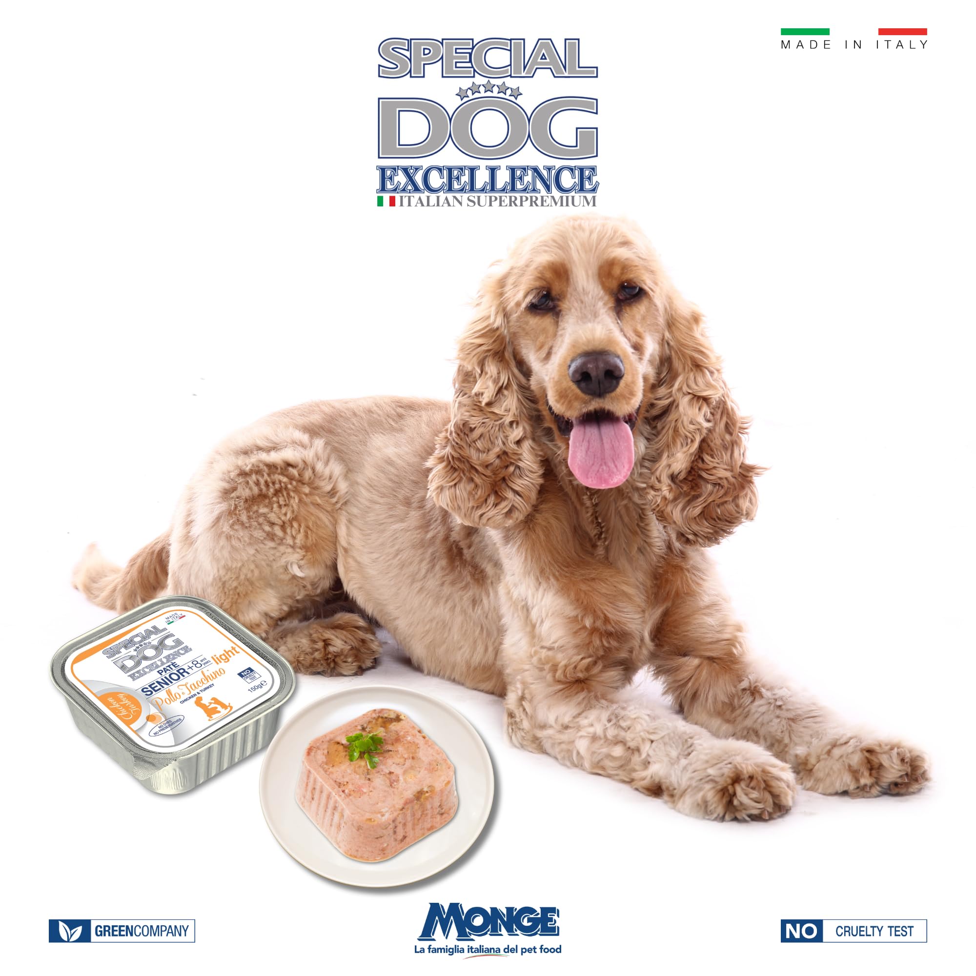 Special Dog Excellence by Monge | Senior Light Wet Dog Food | with Tasty Chicken & Turkey Pâté | for Sensitive & Weight‑Controlled Dogs | 150g Alu‑Tray | Made in Italy