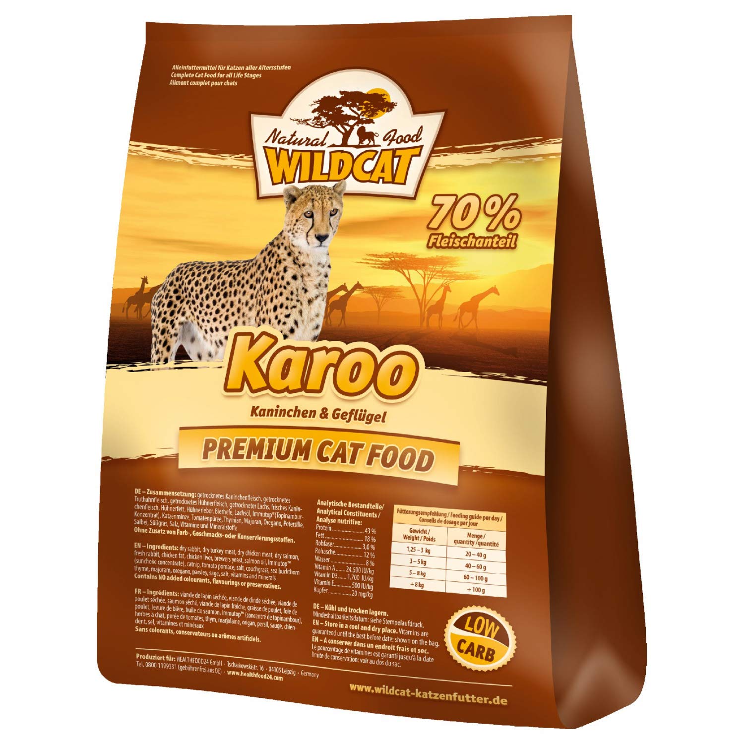 Wolfsblut Wildcat Karoo, Alimento Deshidratado para Gato, Sabor Conejo y Aves de Corral - 3 kg