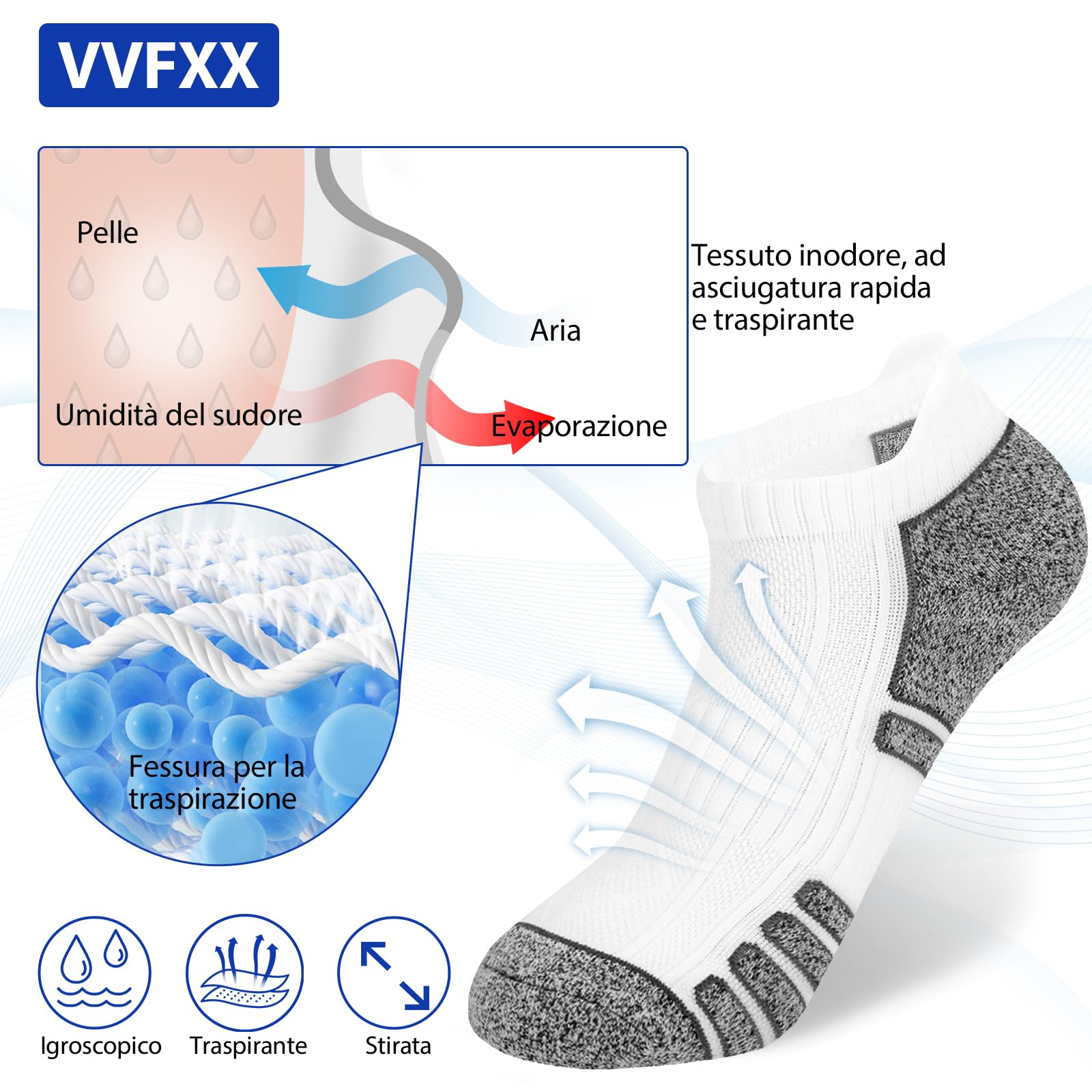 vvfxx Calze Corte Uomo Supporto Arco Plantare,Calzini Uomo Corti Estivi,Calzini Cotone Uomo,Antiodore e Traspirante,6 Paia