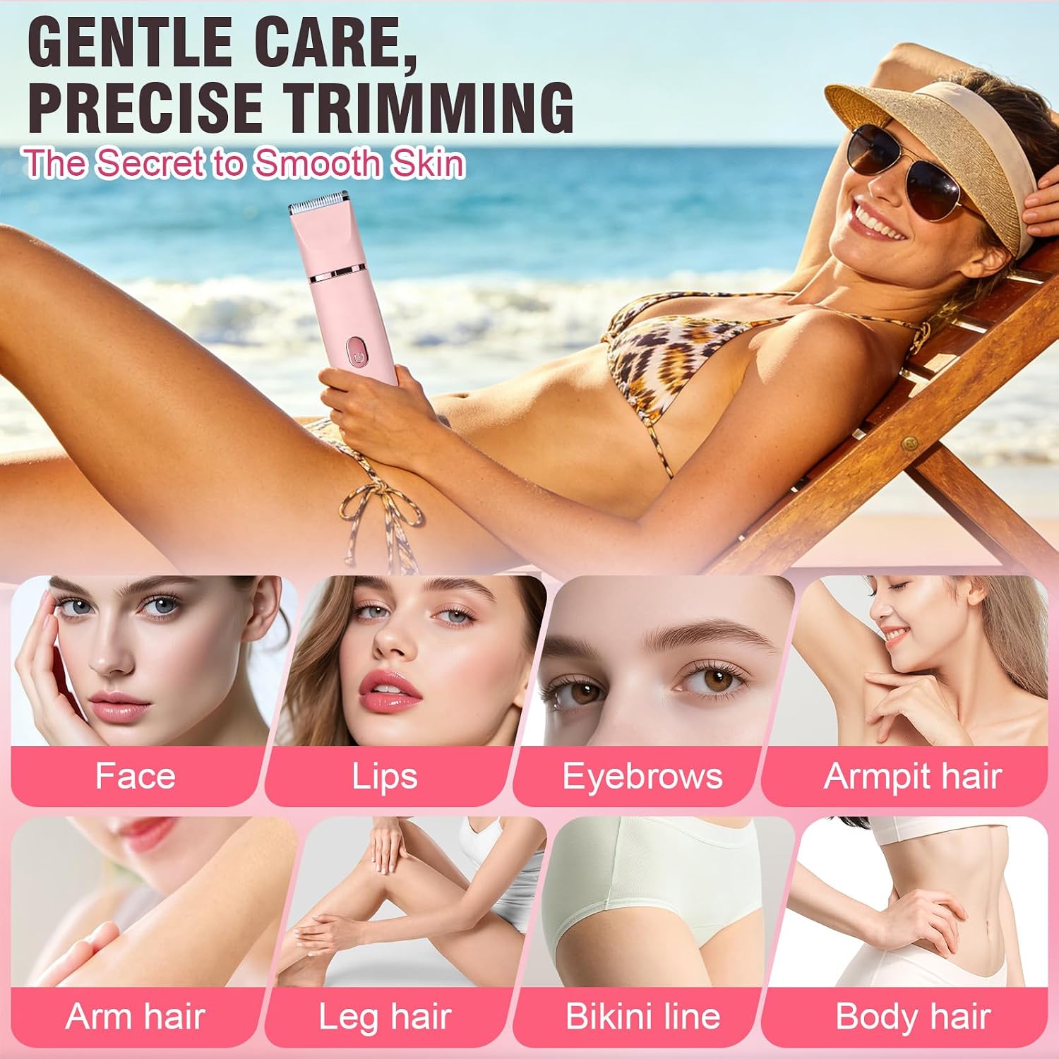 Bikini Trimmer for Women, 2-in-1 Ipx7 Waterproof & Painless Womens Electric Razor for Pubic Hair, Can Be Used for Facial and Pubic Hair, A Ideal Gift for Yourself or Your Female Friends, E