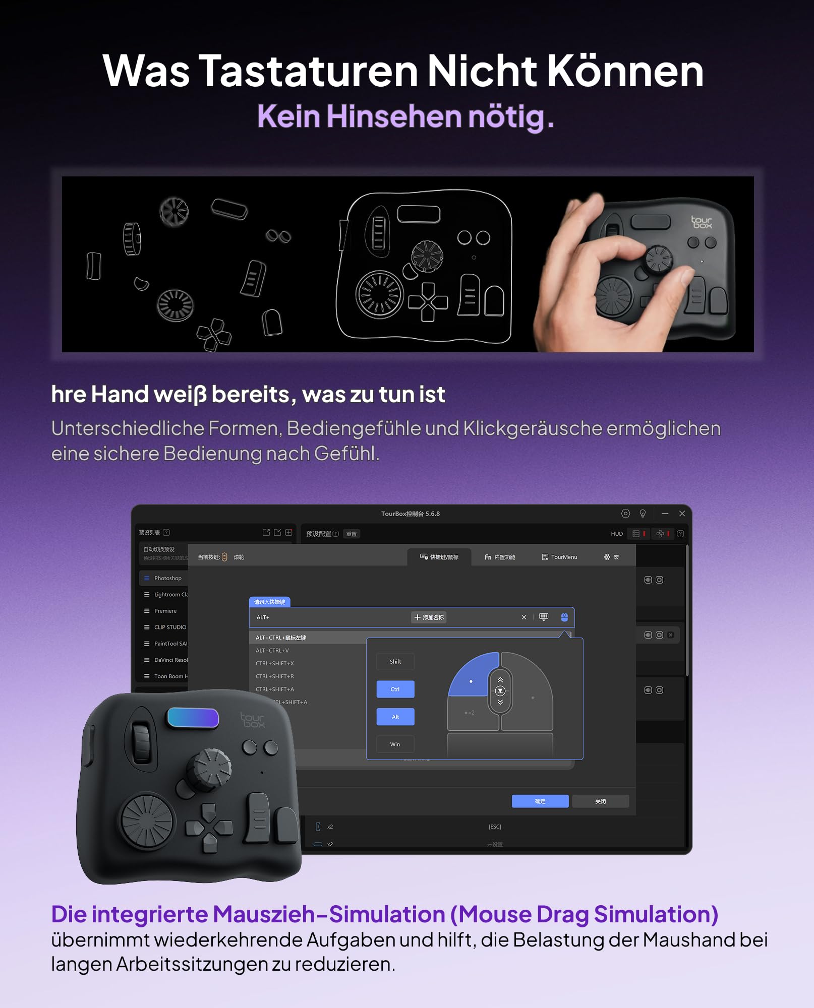 TourBox NEO, Editing Controller für Foto Video Ilustration, Makro Tastatur für Grafiktablett, MacOS/Windows, Photoshop Lightroom Premiere Davinci Resolve Blender Final Cut Pro Programmierbar Keyboard