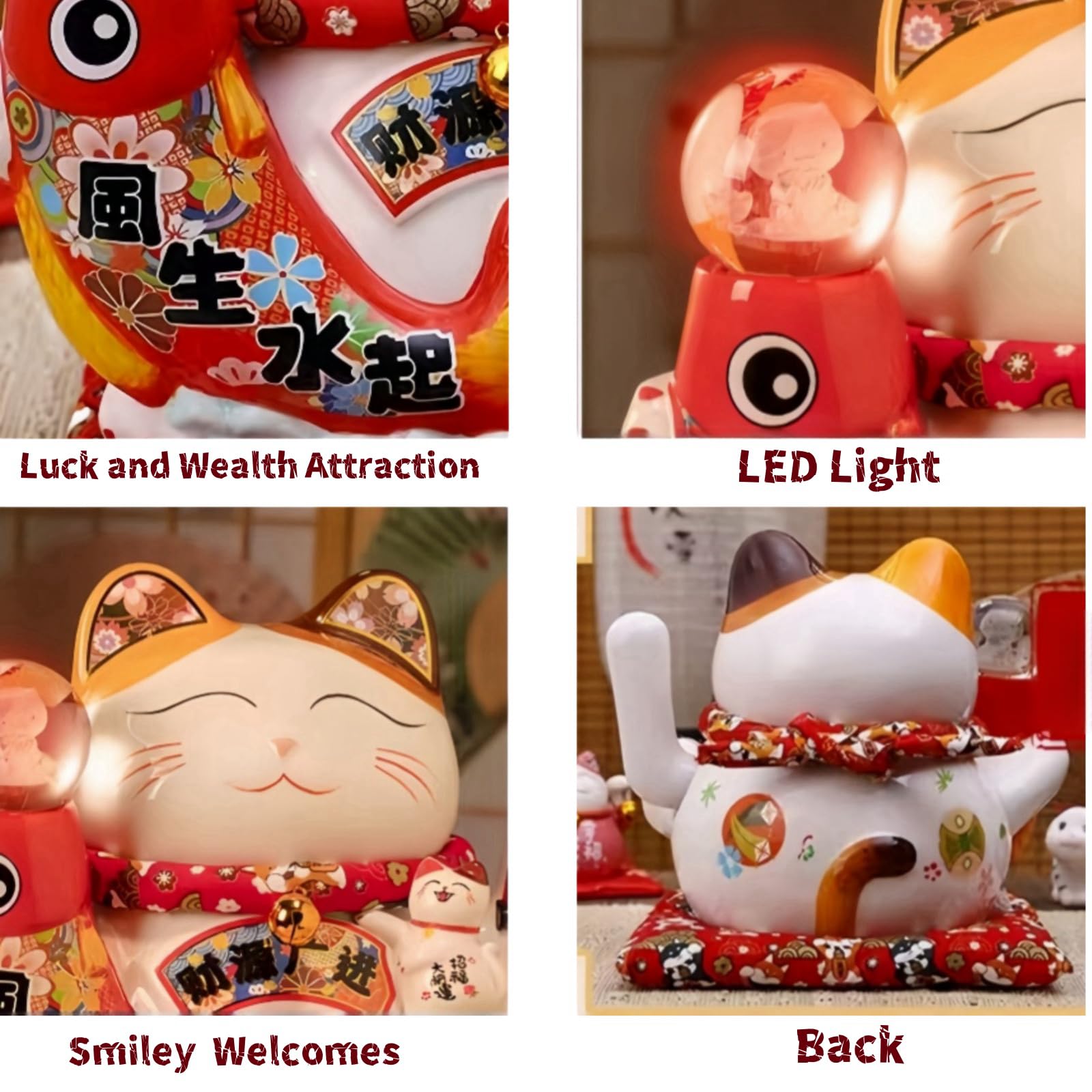 Estatua china de la suerte con brazo ondulante, cerámica Maneki Neko, decoración de gato de la fortuna del dinero para apertura de tiendas, oficina, caja registradora, decoración de